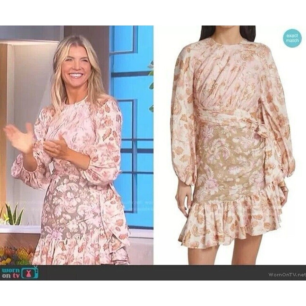 Zimmermann Lyre Wrap Billow Mini Dress Women’s Size 4 US 12 Light Pink Linen - Picture 7 of 16